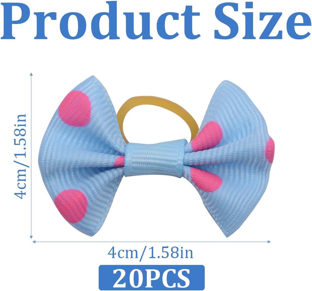 Dog Hair Bow, 20 Pieces Dog Hair Bows with Elastic, Dog Hair Accessories, Decoration for Long Haired Dogs, Multi-Colour, Random Style 3
