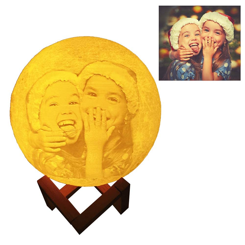 Lampara Luna Personalizada 3D Con Tu Foto Y Texto, USB Recargable 16 colores Control remoto y táctil controlar, Regalos para Novio, Novia, Amigo, Padre y Tu Madre, Moon Light Lamp Diámetro (12cm)