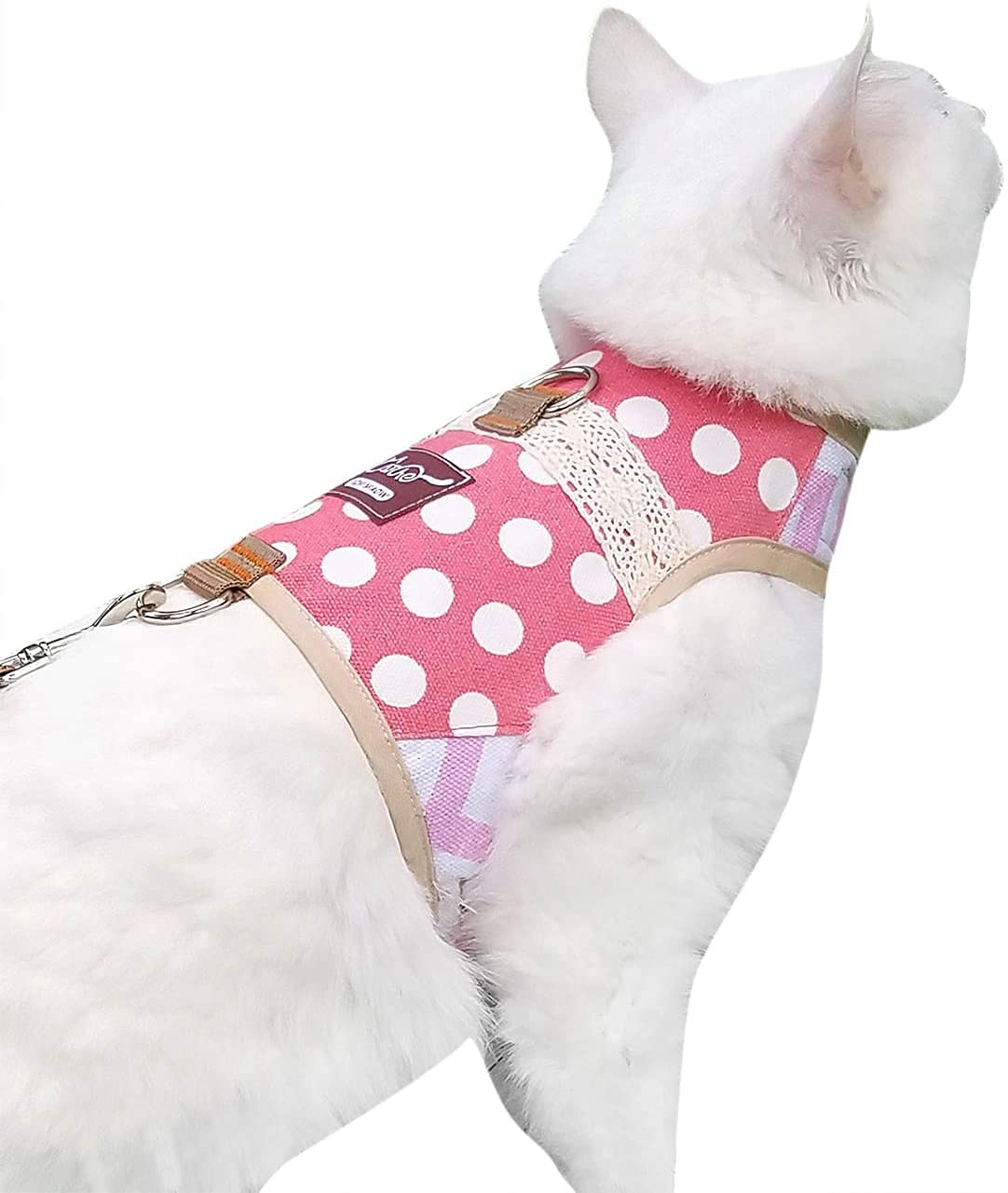 Yizhi Miaow Cat Harness and Leash for Walking Escape Proof, Adjustable Cat Vest Harness, Padded Stylish Cat Walking Jackets, Polka Dot Pink, XX-Large — image 1