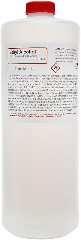 ALDON Innovating Science Laboratory-Grade Denatured Ethyl Alcohol, 95%, 1L (33.8 Ounces) - Not for Use on Body or Skin