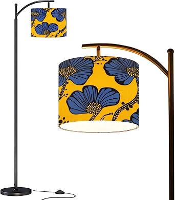 Arc Floor Lamp African wax print pattern seamless beautiful Kitenge chitenge dutch Tall Standing Lamp Modern Dimmable with Remote Adjustable Drum Shade Footswitch for Living Room Bedroom Office