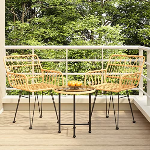 Teenpull Juego de muebles de jardín de ratán sintético de 3 piezas, resistente a la intemperie, mesa de 50 cm, 2 cómodas sillas para balcón, terraza, muebles de exterior