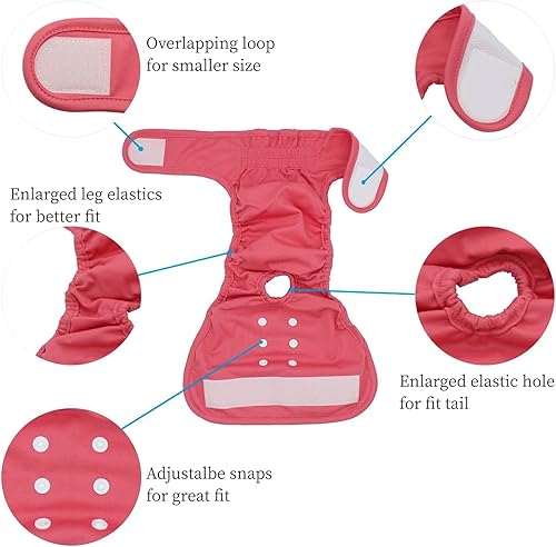 Miniatura 3 de Hiado Pañales de tela reutilizables para perras, lavables, con agujero para la cola para evitar lamer, masticar, hacer pop, cría, paquete de 3