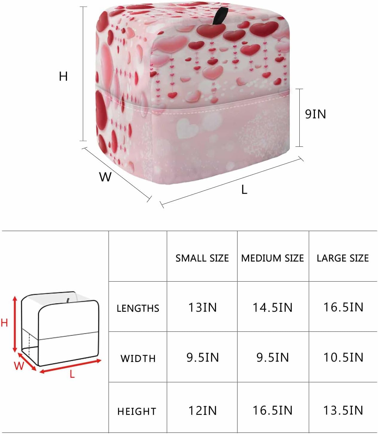 Stand Mixer Cover with Storage Pocket, Pink Valentine's Day Waterproof Kitchen Mixer Covers, Romantic Love Heart Kitchen Appliance Dust Cover Compatible with 6-9 Quart Mixers