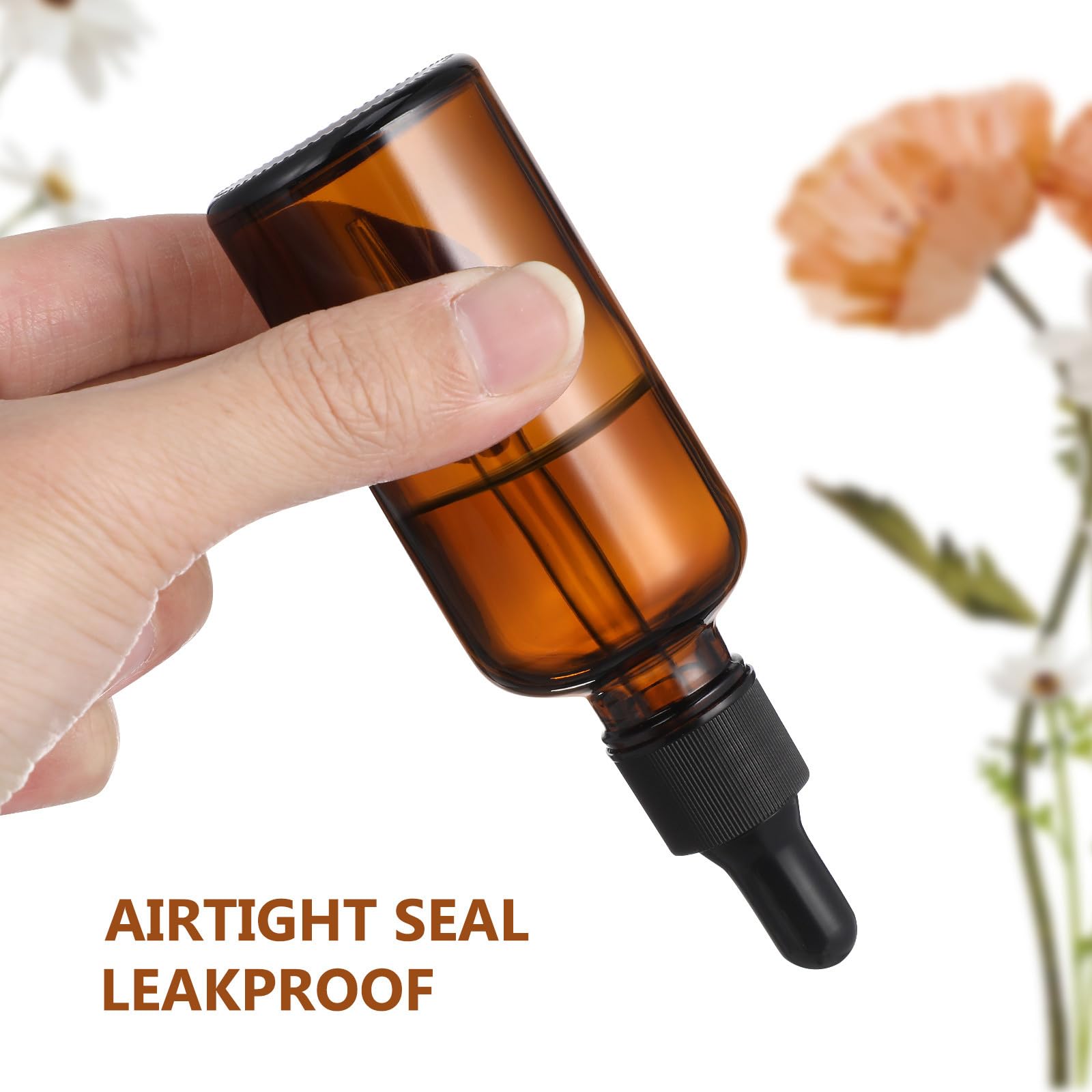 Lurrose 12 flaconi contagocce in vetro ambrato da 50 ml, vuoti, ricaricabili, per aromaterapia, cosmetici, vasetti con tappi neri, ideali per profumi, cosmetici e laboratori (marrone)