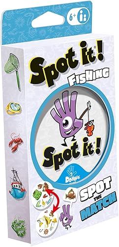 Asmodee Spot It! Fishing (Eco-Blister) - Juego de cartas ecológico con 55 cartas y 5 variantes emocionantes. Divertido juego de emparejamiento para