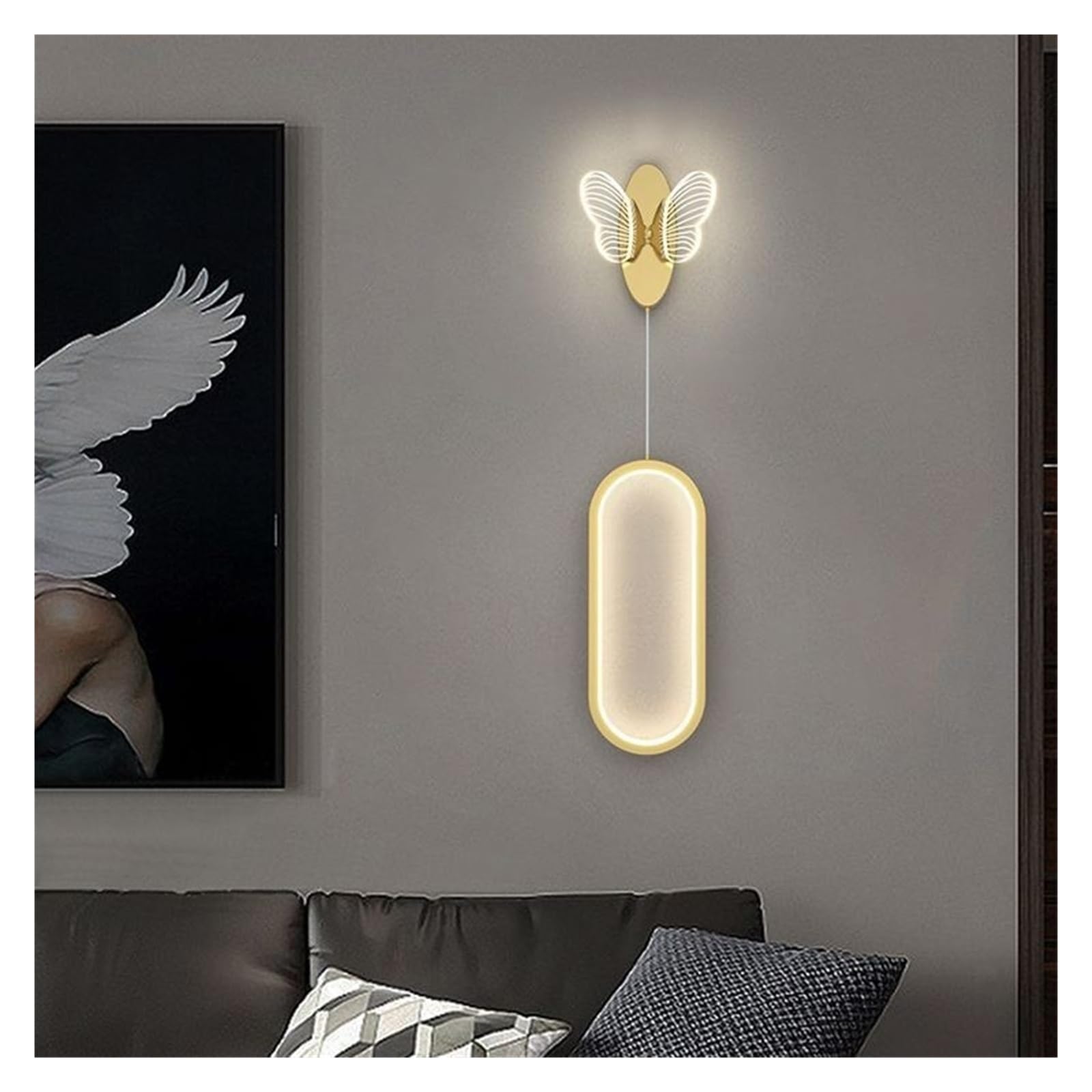 Lampada da comodino lampada da parete luce lusso semplice creativo lampada nordica calda farfalla camera da letto lampada soggiorno divano sfondo lampada da parete(B Golden white light 20W)