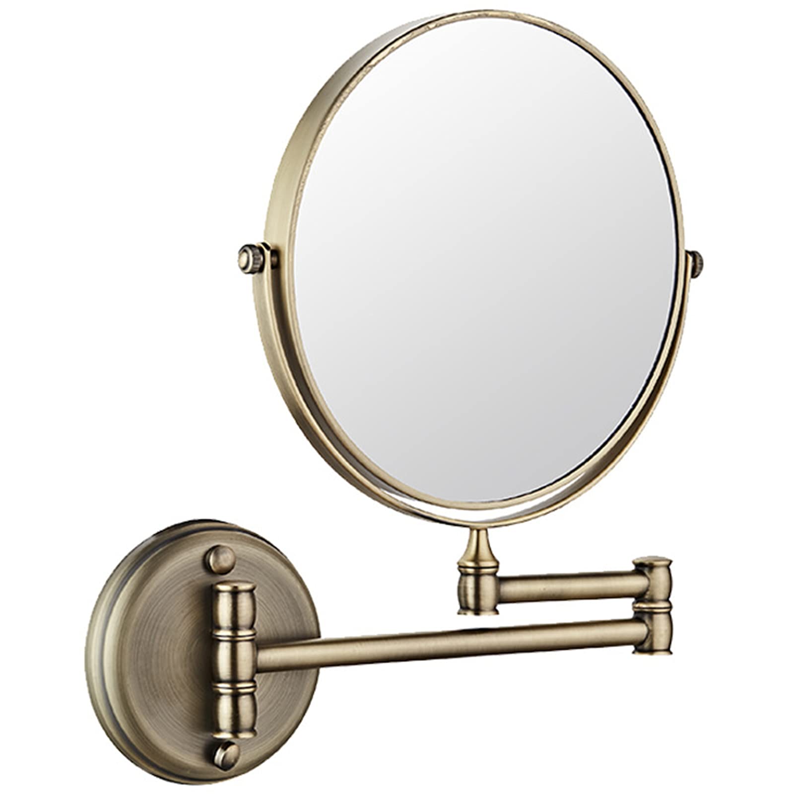SXFSDOU Wall Mounted Makeup Mirror, 360 Swivel Double Sided Vanity Mirror with Magnification, Bathroom Extendable Round Shaving Mirror,Bronze,10X