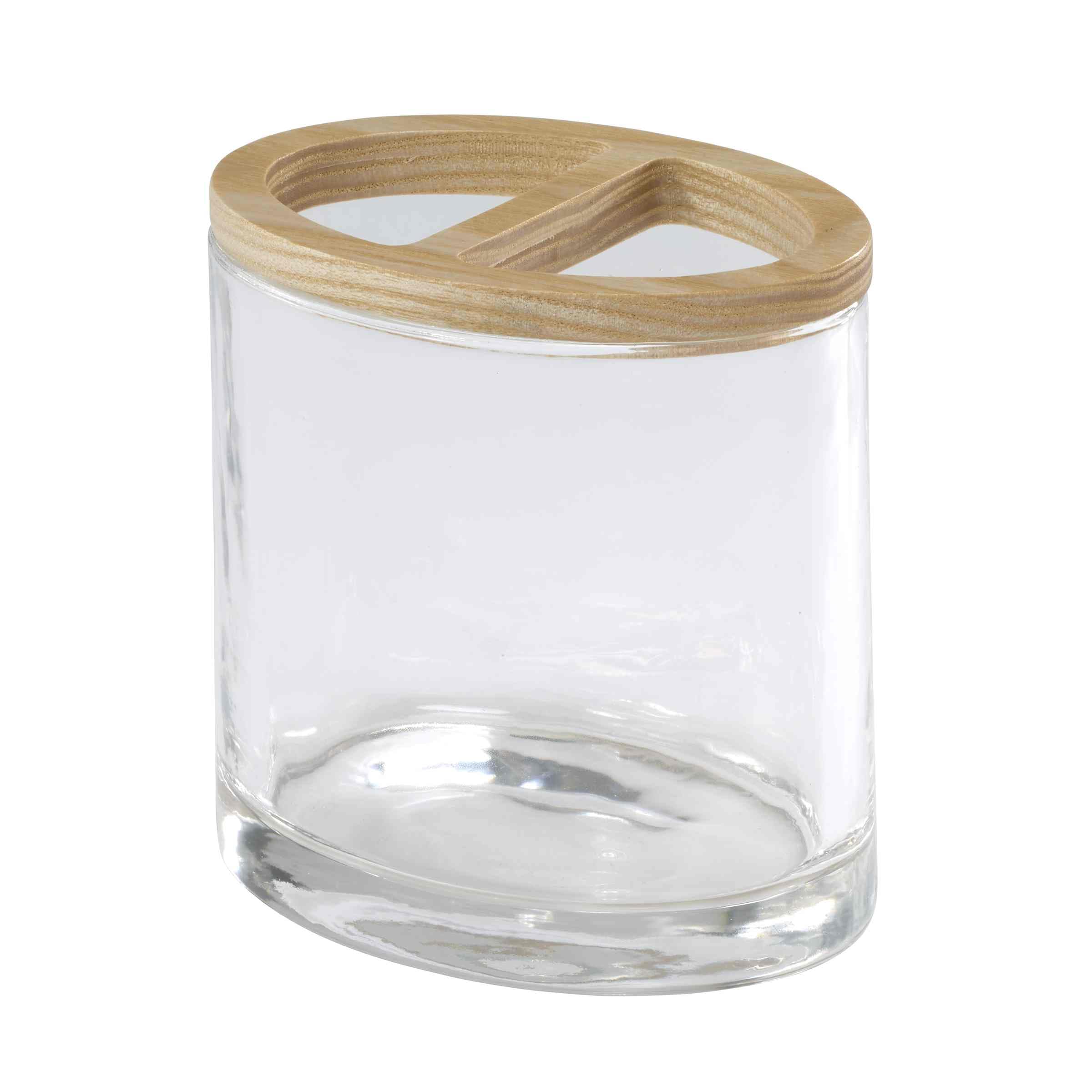 IZOD - Soporte para cepillo de dientes, accesorios de encimera de cristal, decoración moderna para el hogar con detalles de madera natural (colección Cove, transparente)