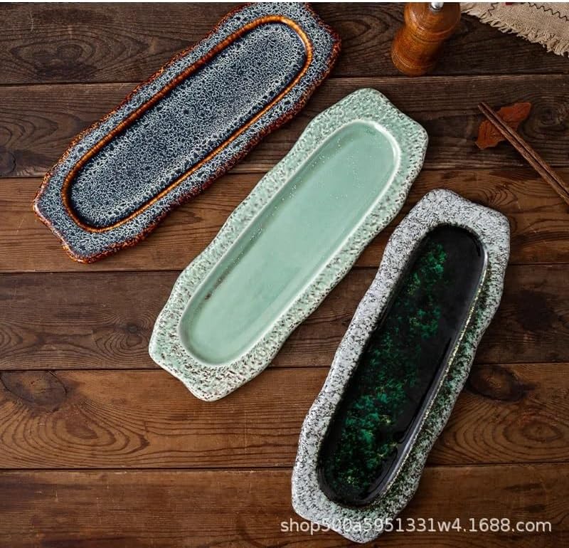 Dessert Plates Retro Ceramic Long Plate Restaurant Sushi Dessert Plate Snack Plate Tableware Dessert Plate