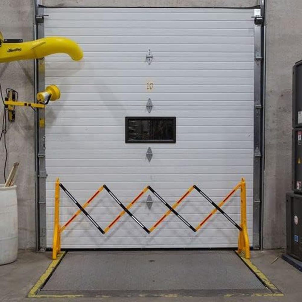 Barrera de tráfico portátil y Extensible - Barrera de Seguridad Comercial para accesos de Obras y Control de tráfico (Amarillo) - Valla Ligera y Duradera