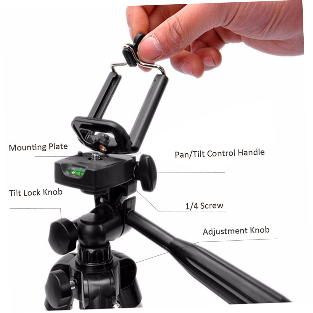 Treppiede Portatile per Camera e Smartphone, Testa Fluida 360° | 4 Snodi, 3 Sezioni Gambe, Filettatura 1/4", Lega di Alluminio e Abs, Carico Massimo 2kg