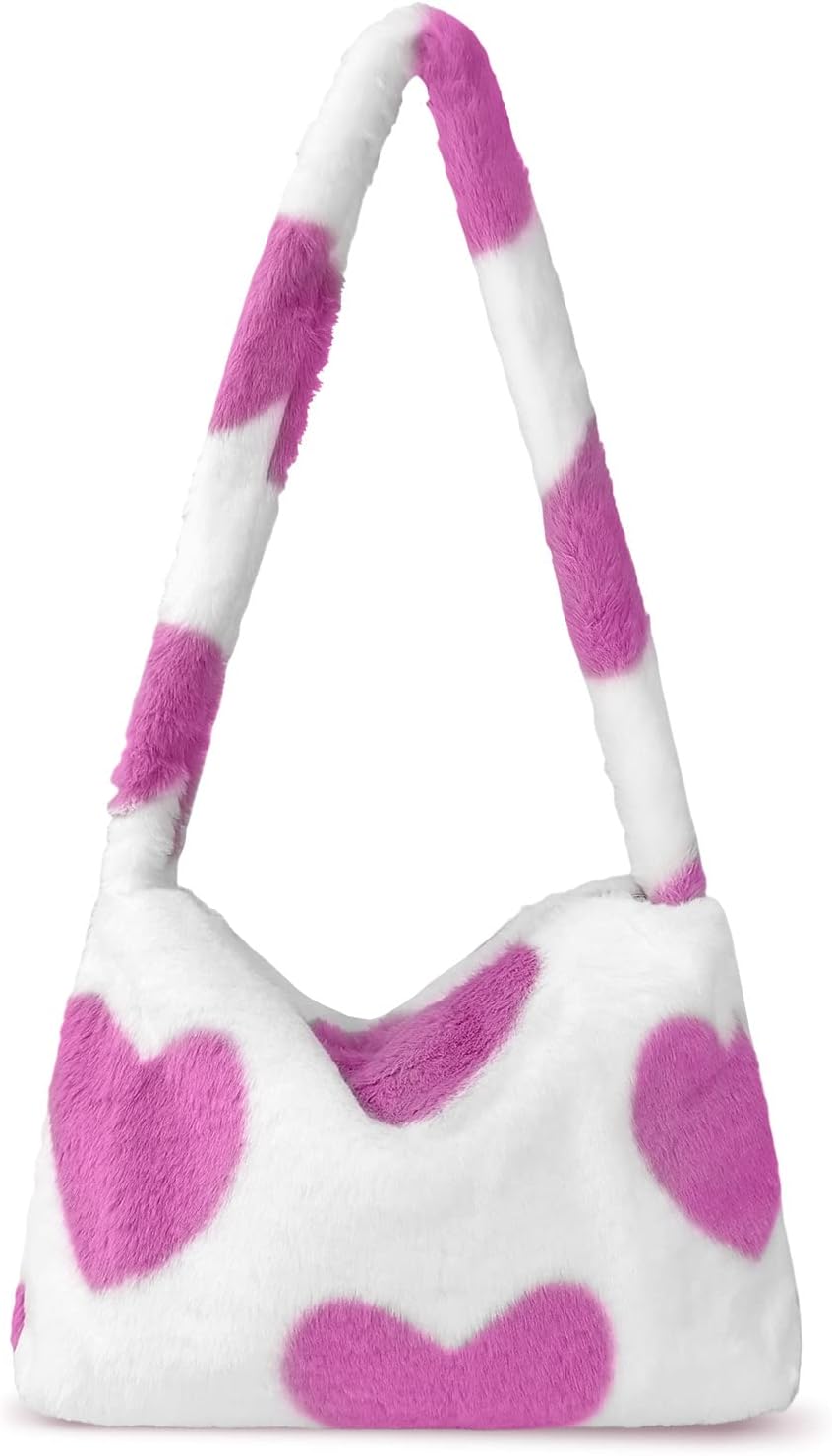 Fuzzy Tote Bag Y2K Fluffy Shoulder Bag Women Furry Purse Large Cute Plush Bag Ladies Faux Fur Bag for Autumn and Winter