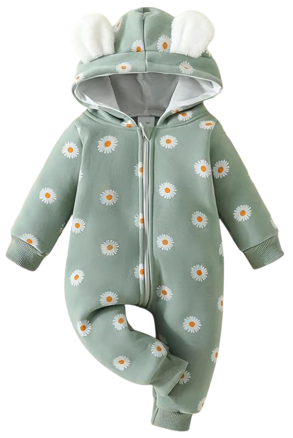 BRANDONN Kids cotton fleece jumpsuit romper sleepsuit hooded semi winter baby boys & girls, (Pista Green,12-18 Months, L 65 cm x B 35 cm)