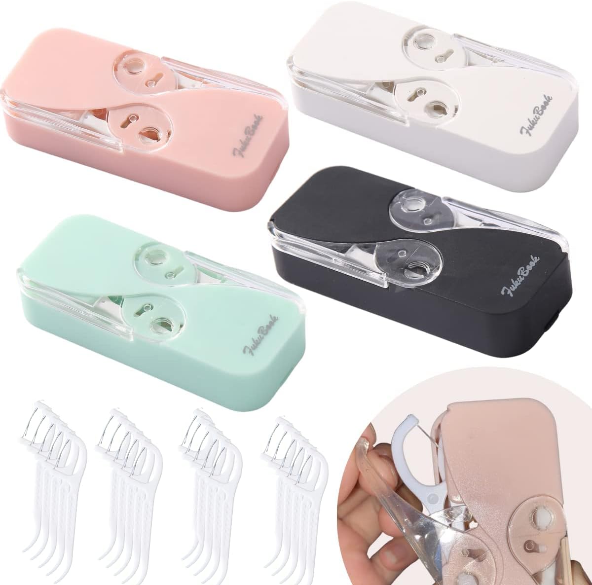 4 Pack Portable Travel Flosser Dispensers Reusable Travel Dental Floss