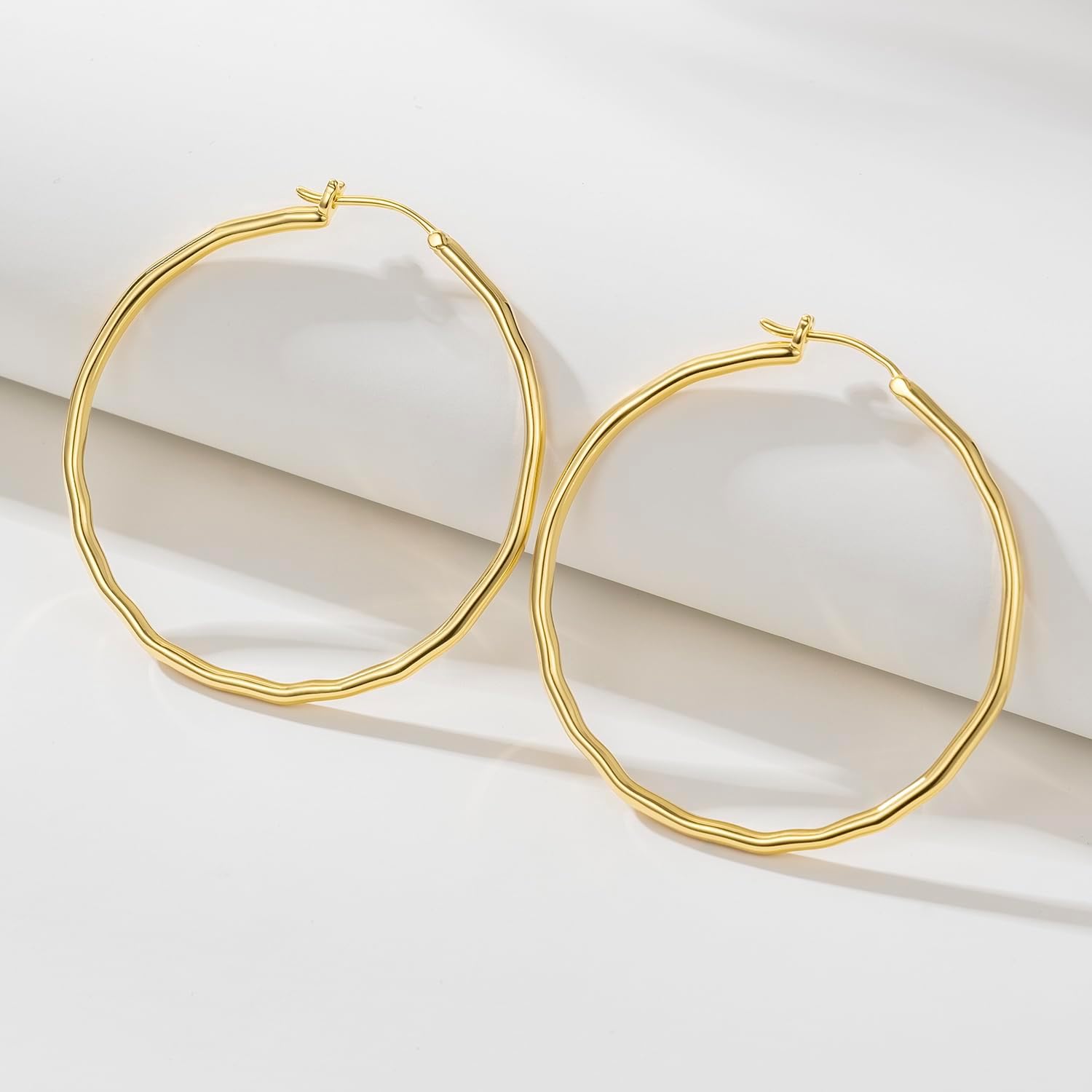 14K Gold Hoop Earrings for Women Gold Hoop Womens Earrings Round-edge Design Minimalist Hoops Earring for Women Hypoallergenic 35mm 45mm