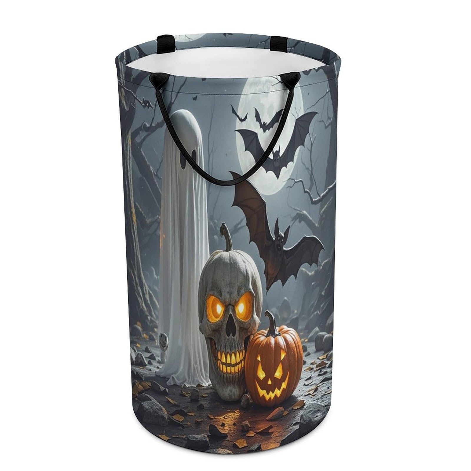 Pumpkin Lantern Ghost Laundry Basket Waterproof Laundry Hamper Freestanding Collapsible Clothes Hamper with Reinforced Handles 86L Large Foldable Tall Clothes Basket for Bathroom