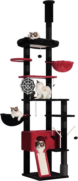 Hey-brother Cat Tree, 94.5-106.3 Inches Floor to Ceiling Cat Tree-Adjustable Height, Tall Cat Climbing Tower for Cats La