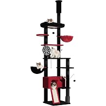 Hey-brother Gothic Cat Tree Floor to Ceiling 98.4-110.2 Inch Cat Tree Adjustable Height Tall Cat Climbing Tower for Cats Large Adults with Scratch Post Cat Cando Black and Red 0MPJ091BR