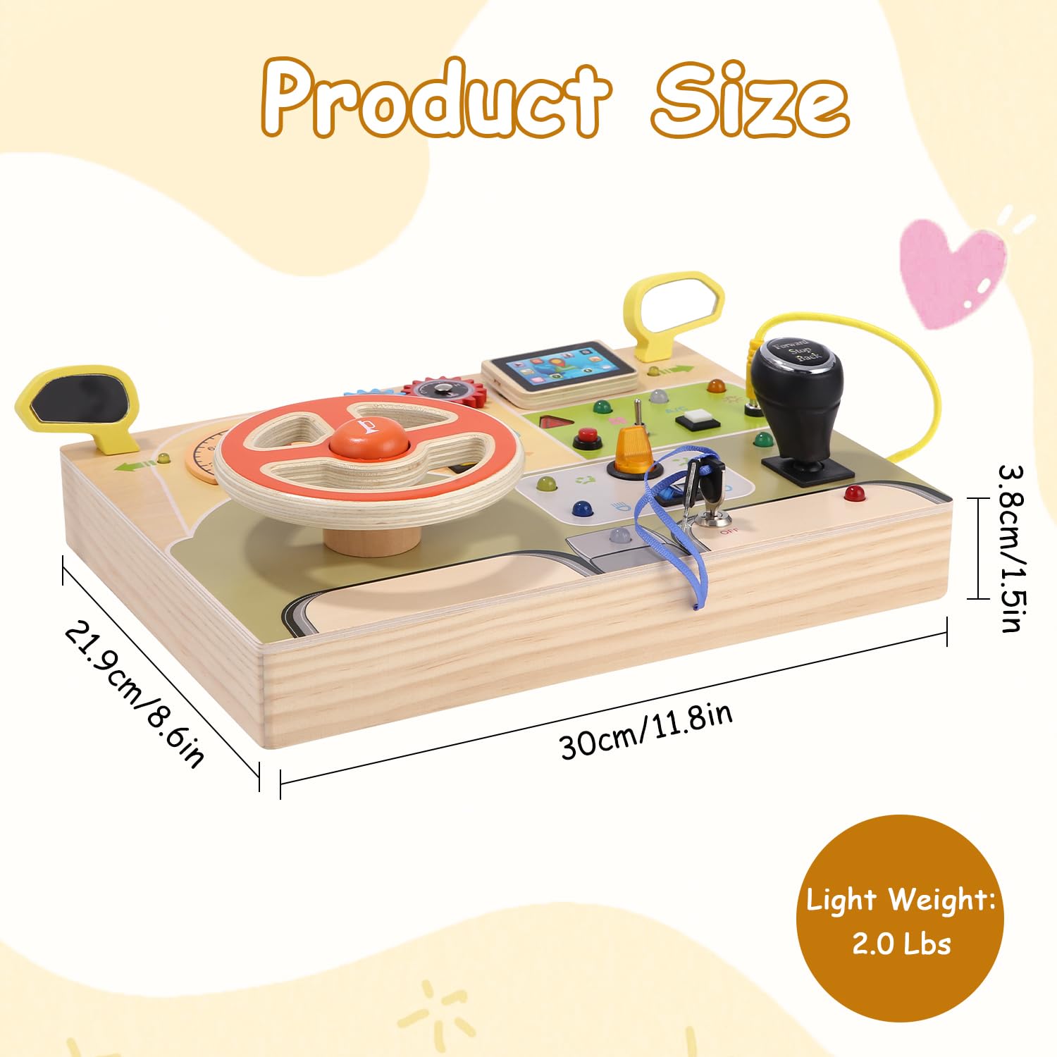 Montessori Lenkrad-Busy Board Aus Holz – Spielzeug Ab 1 Jahr Mit Hupe, Schaltung & Mehr