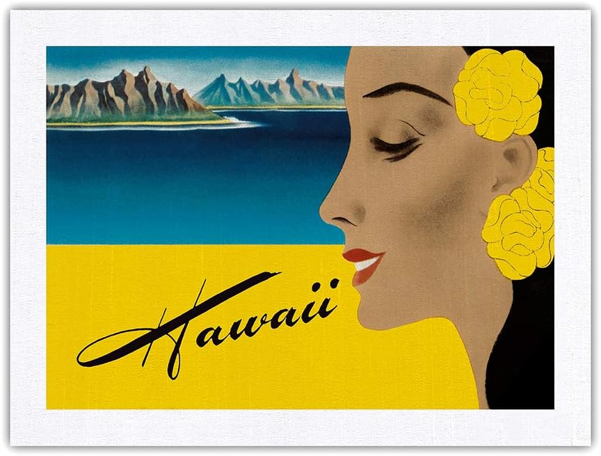 Pacifica Island Art Hawái - Calcomanía para Equipaje de Pasajero de Crucero Vintage de Frank Macintosh c.1940s - Impresión de Arte Seda Pura Tela 61x81cm