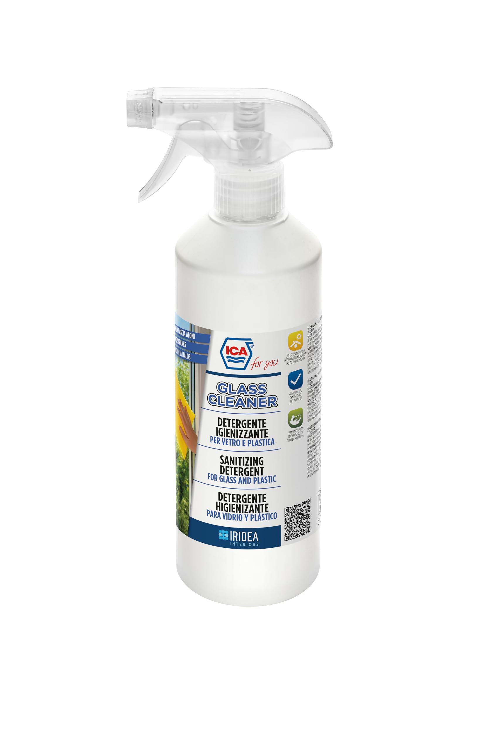 Ica For You Glasscleaner Detergente Sgrassatore per Vetri e Superfici in Plastica, 0.5 L