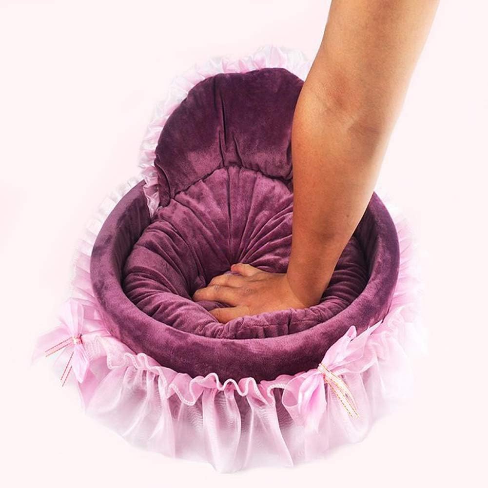 Small Coral Fleece Lace Heart-Shapes Princess Cat Dog Pet Beds (Wine red)