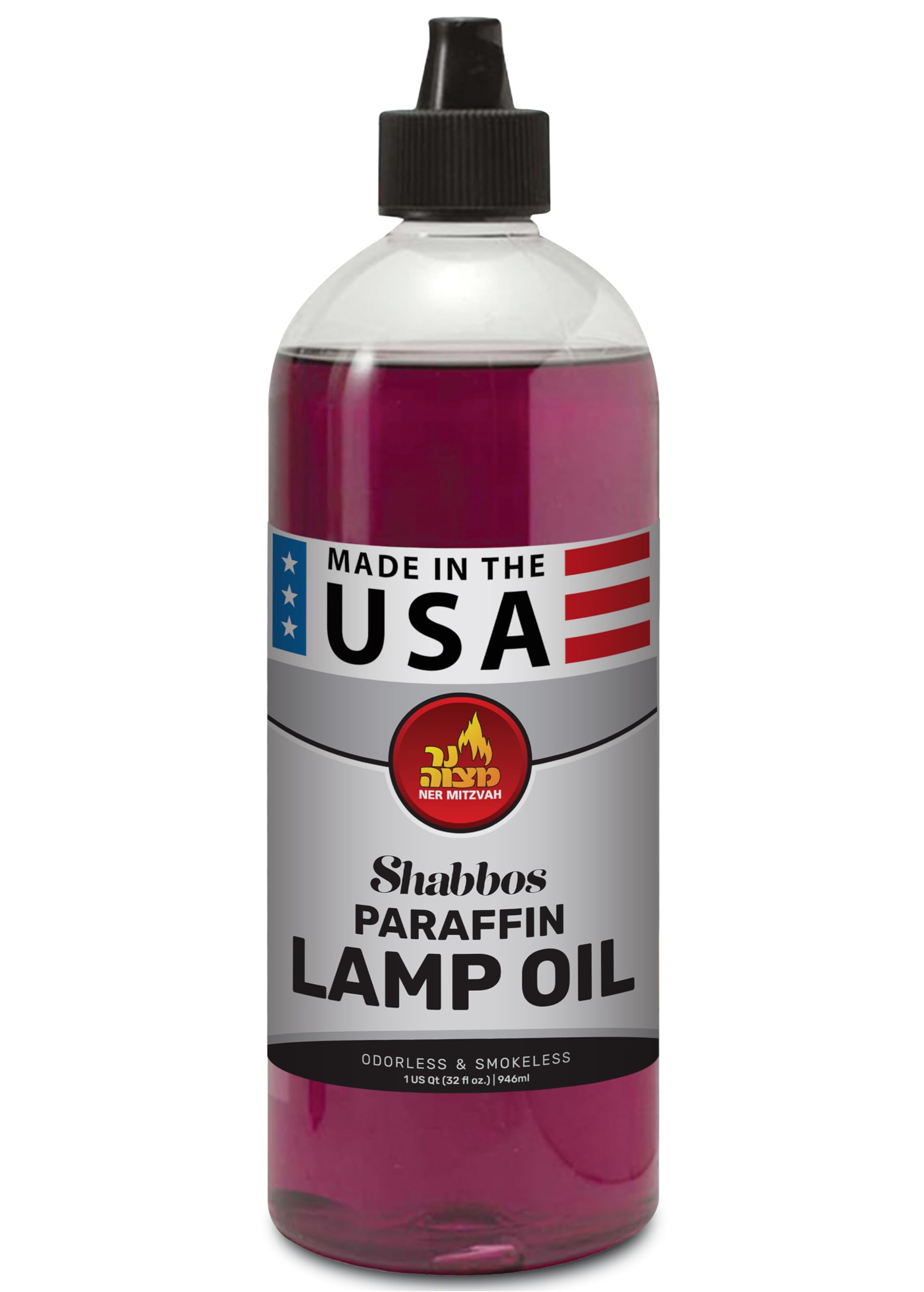 Ner Mitzvah Paraffin Lamp Oil - Purple Smokeless, Odorless, Clean Burning Fuel for Indoor and Outdoor Use with E-Z Fill Cap and Pouring Spout - 32oz