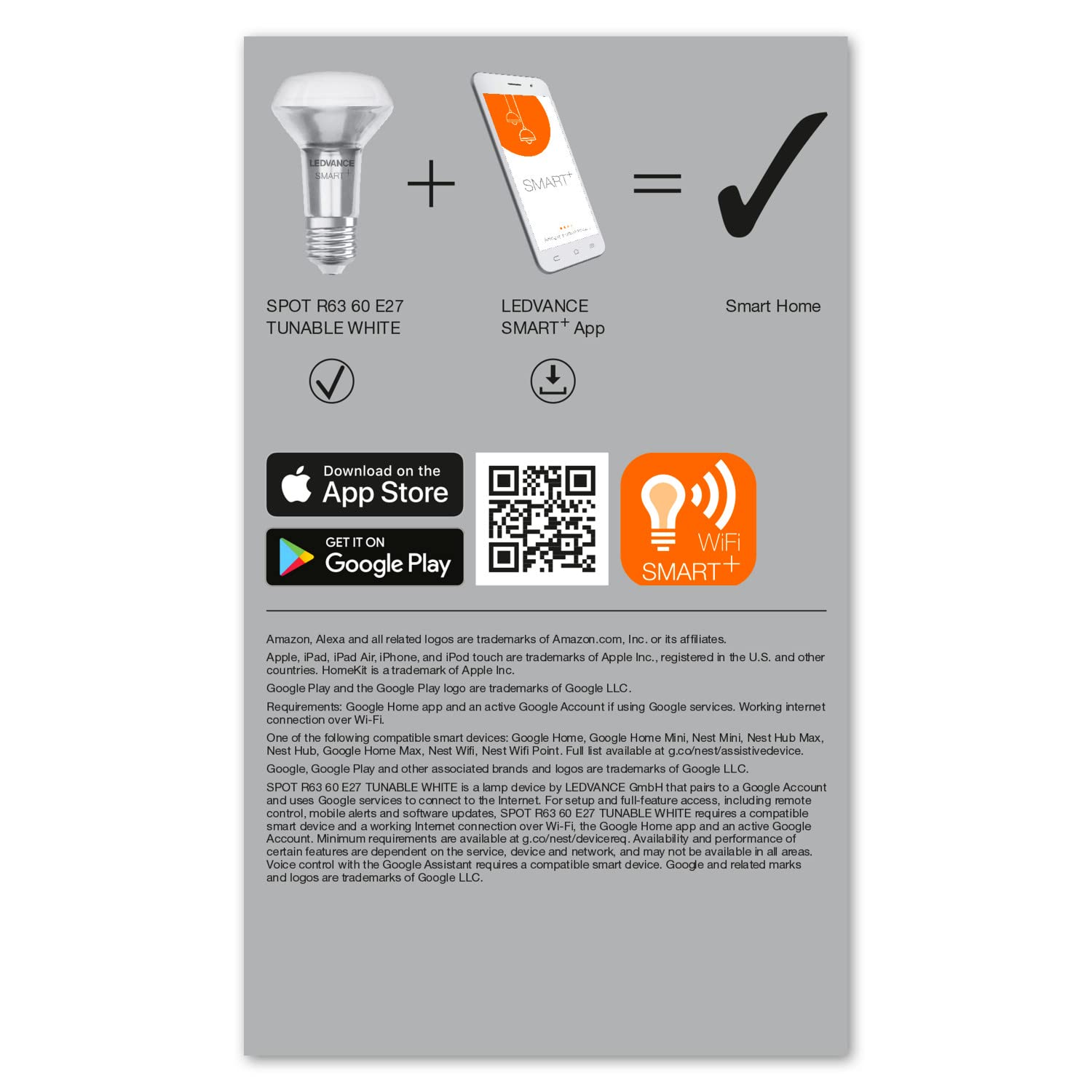 LEDVANCE Smart LED R63 żarówka punktowa z technologią Wifi, E27, możliwość zmiany barwy (2700-6500K), zamiennik żarówek reflektorowych 60W, możliwość sterowania za pomocą Alexa, Google i App, 4 pak
