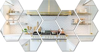 Kemmandi 10 Pieces Hexagonal Mirror Wall Mirror Glass Mirror Mirrors Decor for Home Bedroom Living Room