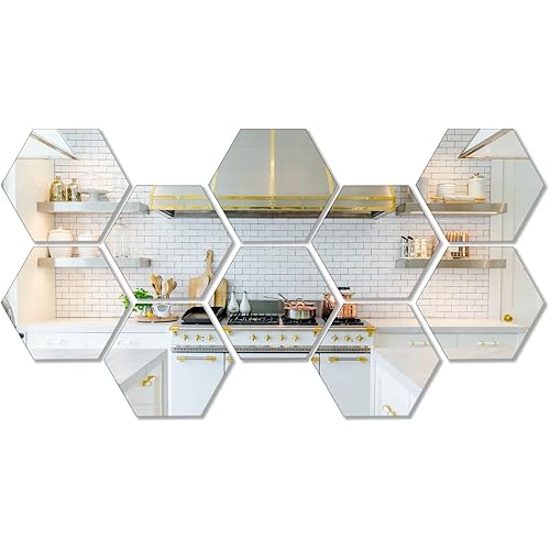 Kemmandi 10 Pieces Hexagonal Mirror Wall Mirror Glass Mirror Mirrors Decor for Home Bedroom Living Room