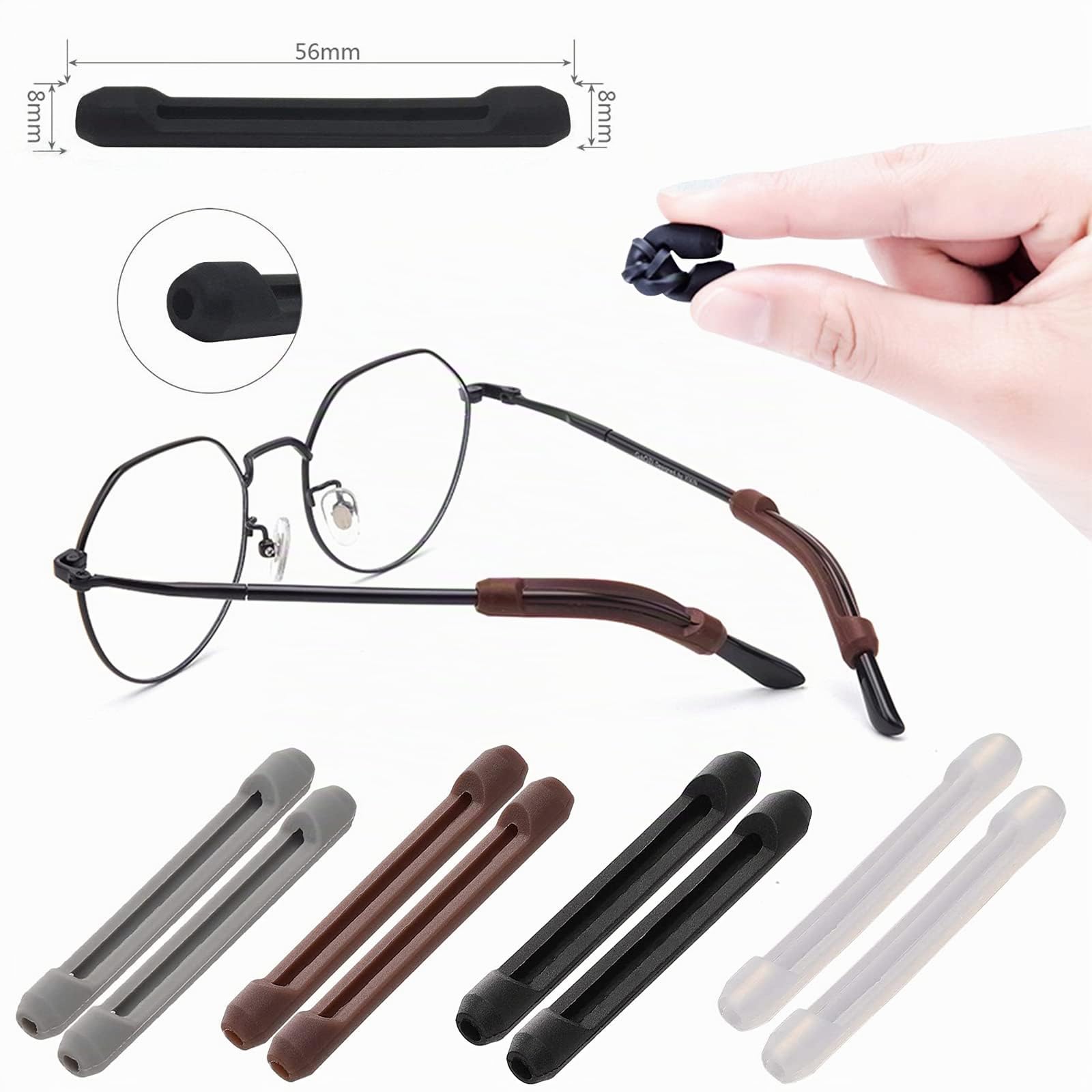 VEGCOO 26 pares de gafas antideslizantes de silicona con gancho para las orejas, almohadillas adhesivas para la nariz, lentes para la nariz, puntas de las sienes, retenedor de manga, soportes para