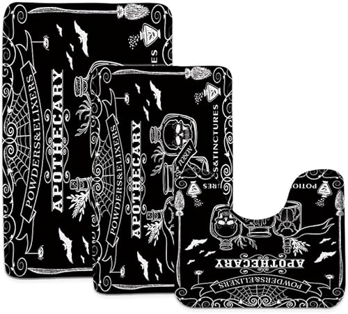 Miniatura 2 de Tapete de baño de 3 piezas espeluznante para Halloween, alquimia mágica, bruja, calabaza, brujería, calavera de terror, fantasmas espeluznantes,