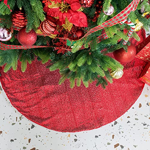 Christmas Tree Skirt 36 Inch Red Sequin Tree Skirt Double Layers Rustic Tree Skirt Glitter Xmas Tree Mat Holiday Party Decoration #TOP8