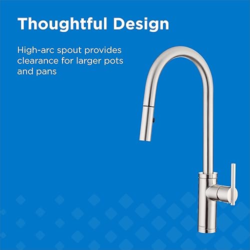 Miniatura 3 de Gerber Parma Café D454058SS - Grifo de cocina de un solo mango con rociador extraíble, arco alto, estilo contemporáneo, fácil de instalar con 1