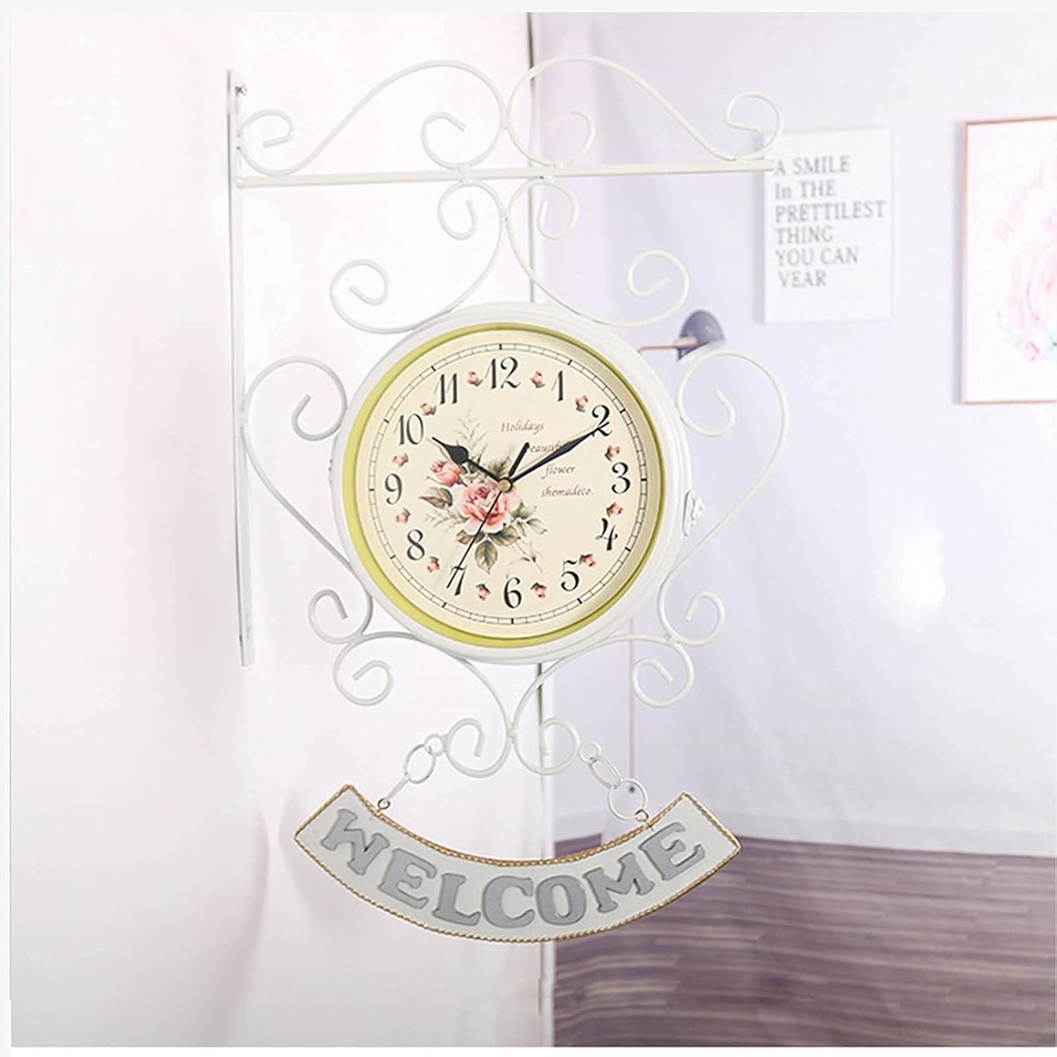 Double Sided Outdoor Wall Clock with Roman Arabic Numerals, Waterproof Decorative Hanging Garden Clock for Patio Garage