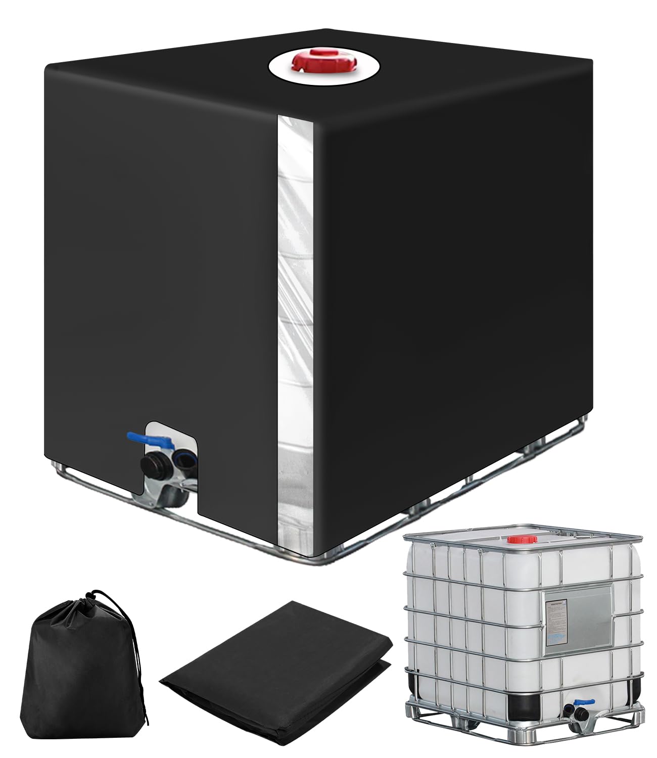 Cubierta para Depósito de Agua 1000 litros, Cubierta Funda Deposito con Película Transparente, Antipolvo Anti UV Cubierta Protectora Depósito Agua IBC, Funda Bidon Cubierta Deposito Agua,Negro