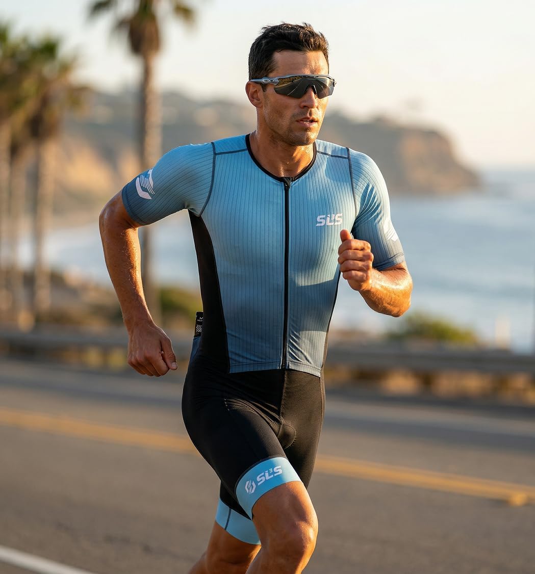 SLS3 Triathlon Suits Mens Elite Aero Tri Suit Men - Trisuit Triathlon - Full Zip, Aero Sleeves, Internal and Rear Pockets