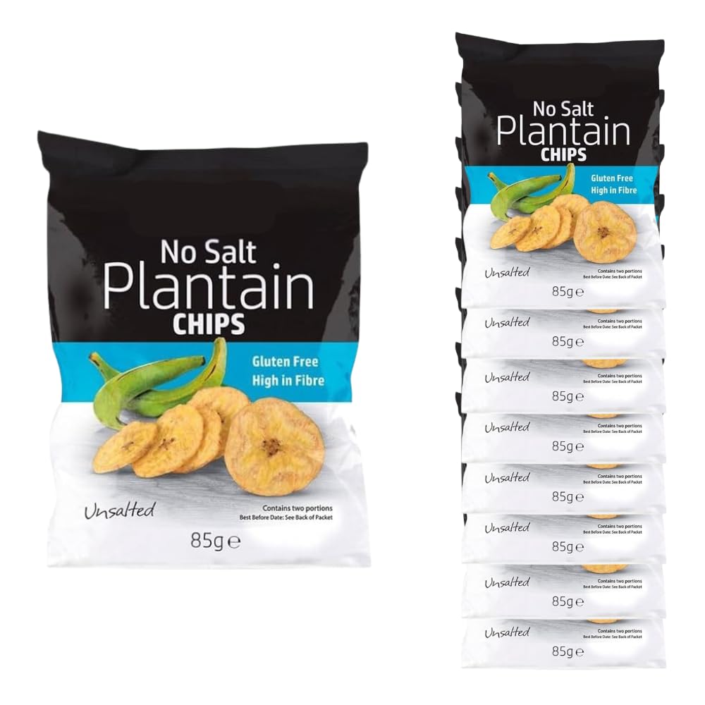 9 x 85g Unsalted Plantain Chips Banana Crisps Natural Lunch Snack Gluten Free
