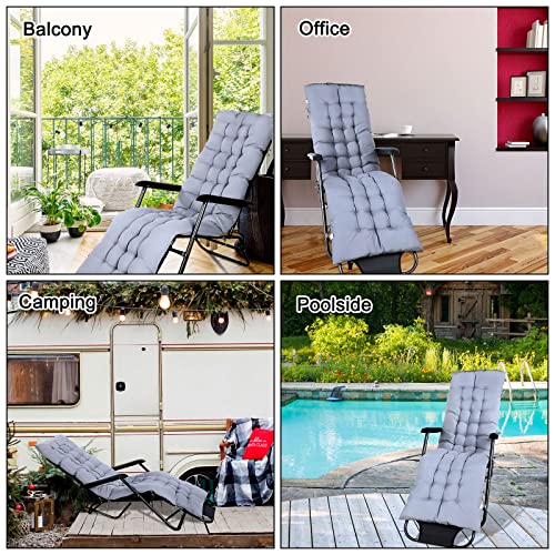 Bucherry 67 x 19 Inch Chaise Lounge Cushions Soft Lounge Chair Cushion Gravity Chair Cushion Sofa Lawn Furniture Cushion Pad with 6 Tie for Outdoor Indoor Patio Home Without Headrest (Gray,2 Pcs) - Thumbnail 6