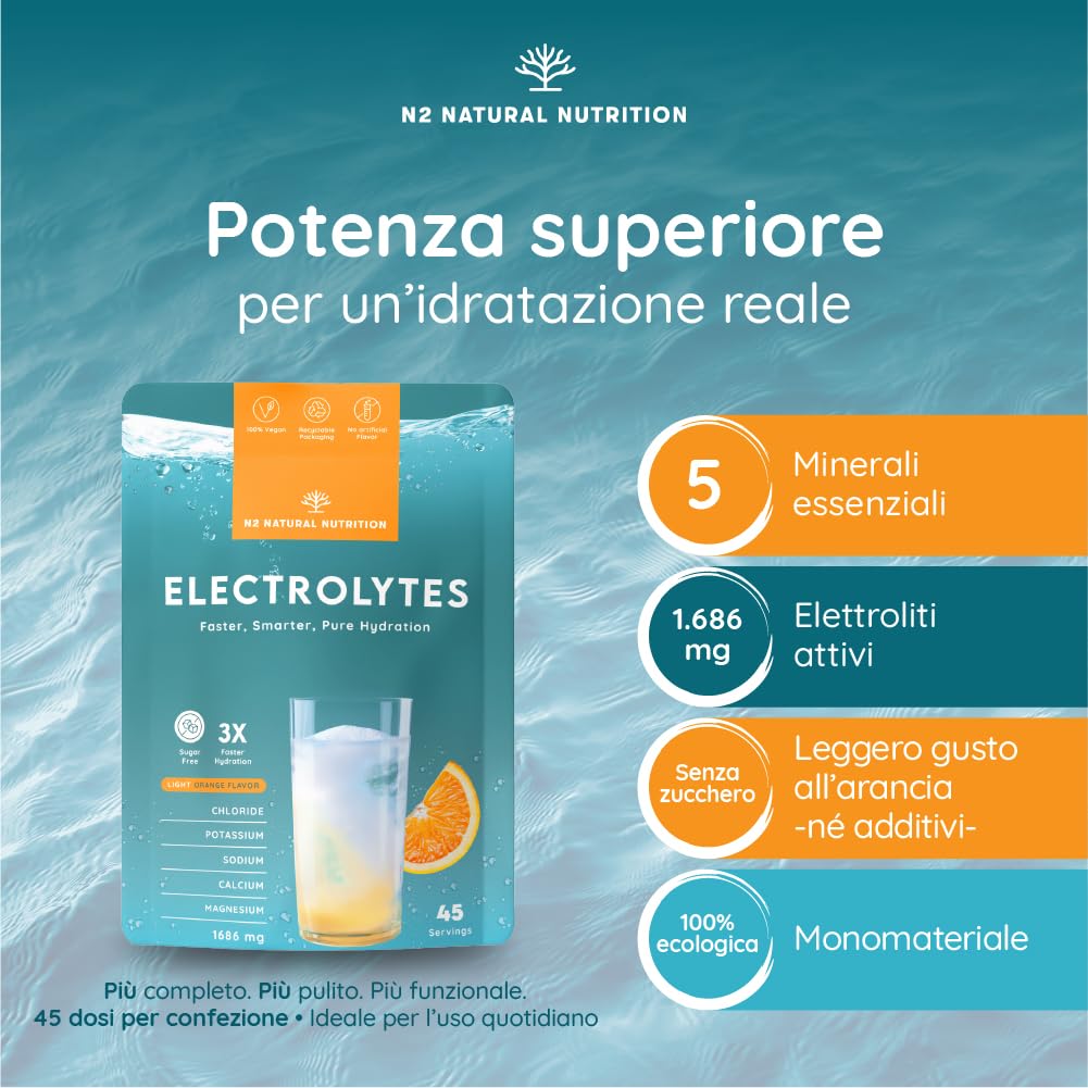 L-Carnitina 2000 150 Capsule + Elettroliti Senza Zucchero + Creatina Monoidrato con Collagene Multi Tipo 70 Dosi. N2 Natural Nutrition