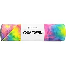 Eunzel Yoga Towel,Hot Yoga Mat Towel with Grip Dots Sweat Absorbent Non-Slip for Hot Yoga, Pilates and Workout 24" x72", Blue & Brown