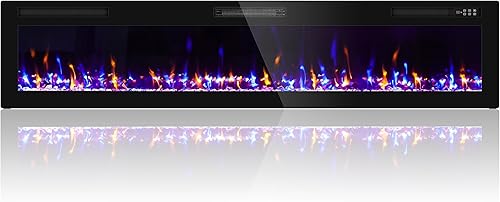 Ludatido Chimenea eléctrica de 72 pulgadas montada en la pared/empotrada, inserto de chimenea eléctrica con 51000BTU para habitación de 410 pies