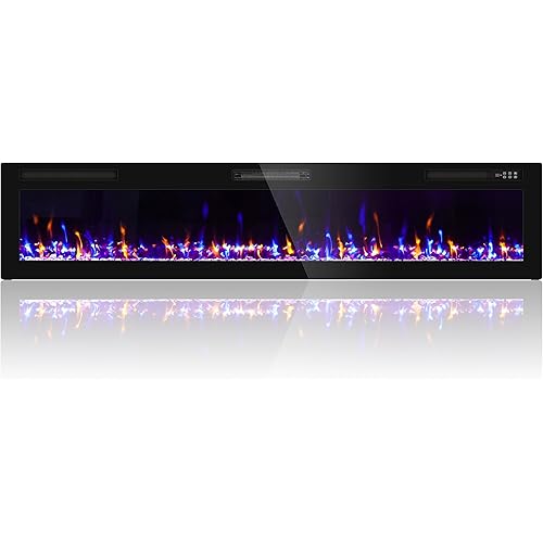 Ludatido 72 inch Electric Fireplace in-Wall Recessed,1500W Ultra-Thin Wall Mounted Fireplace Heater, Multicolor Flame Low Noise Timer Touch Screen &Remote Control-(Slim)