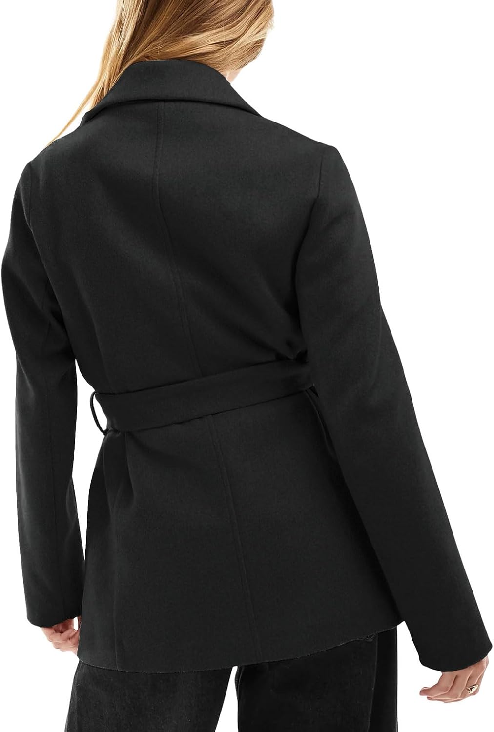 utcoco Women Fashion Belted Wool Trench Coat Notched Lapel Pea Coats Winter Warm Jackets with Pockets