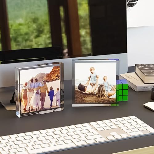 Miniatura 7 de ILYXY Paquete de 2 marcos acrílicos de 4 x 4, 20% más grueso, 0.787 in de grosor, sin marco, marco de fotos magnético de doble cara, soporte