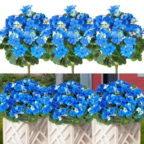 Betylifoy Artificial Geraniums for Outdoors 17.3 Inch Fake Geraniums Flowers 3 Bundles Faux Silk Geranium Flowers Artificial Plants Outdoor UV Resistant for Home Garden Vase Window Table Centerpiece