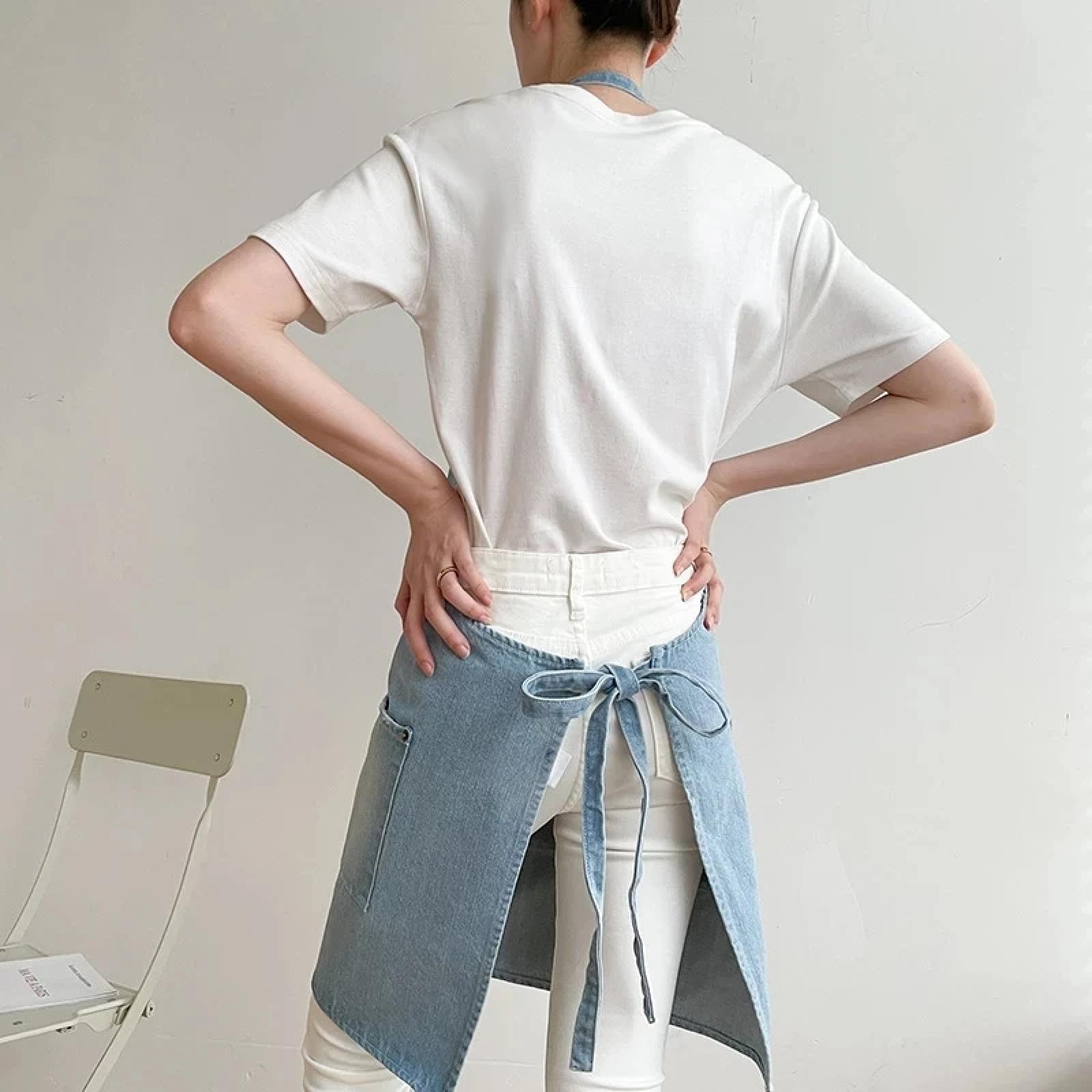 Delantal Cocina Baberos Delantal De Mezclilla Grueso para Mujer con Bolsillo Jean para Mujeres Hombres Estilista Barista Cafetería En Hermoso