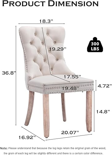 Miniatura 3 de Juego de 4 sillas de comedor tapizadas de terciopelo, sillas laterales de cocina de estilo moderno con ribete de cabeza de clavo y patas de madera,