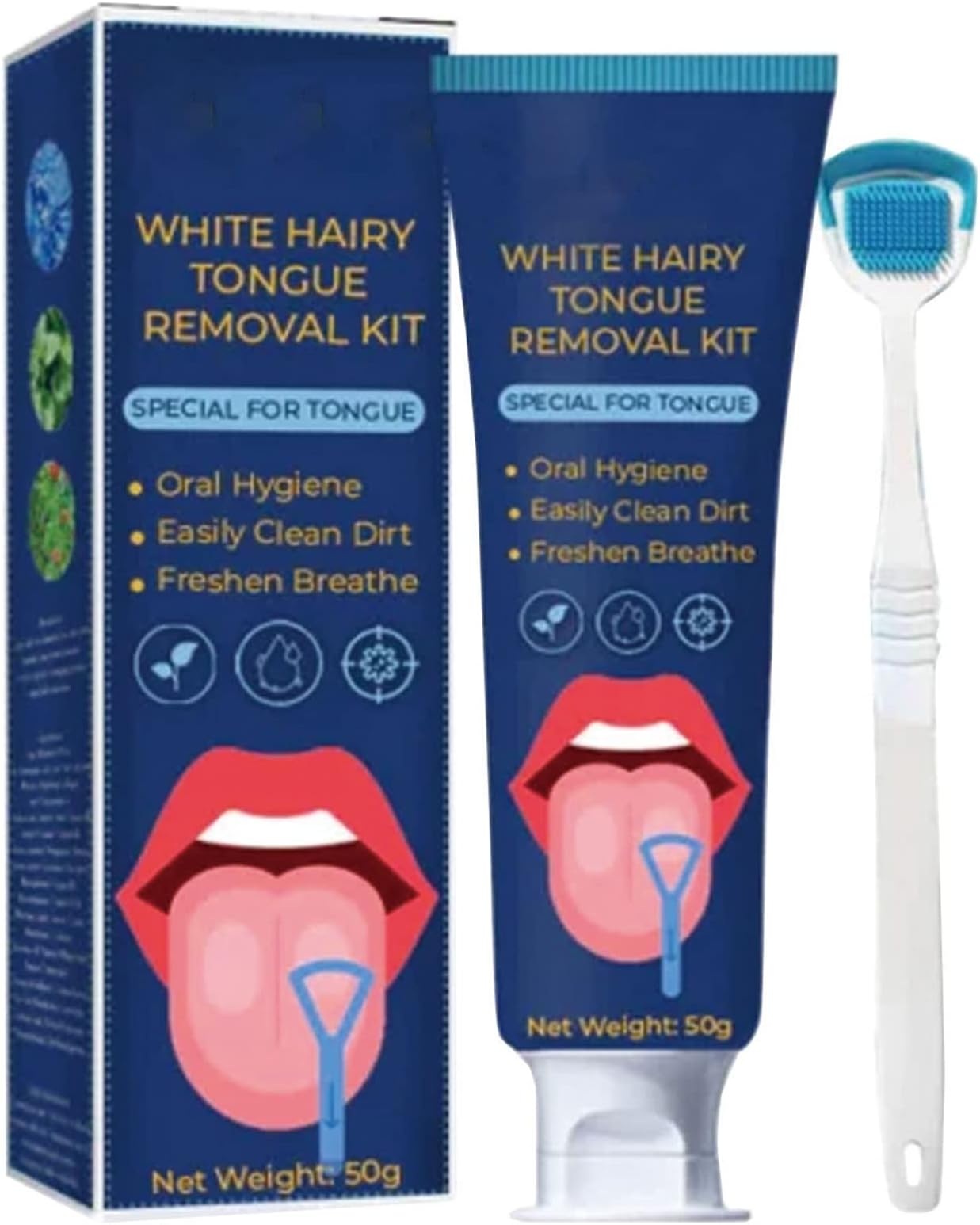Tongue Cleaner Gel with Tongue Brush, Tongue Cleaning Gel Set, Tongue Scraper, Fresh Mint Tongue Cleaner Gel, Fresh Mint Tongue Cleaner Gel for for Reduce Bad Breath and Maintain Mouth Health(50g)